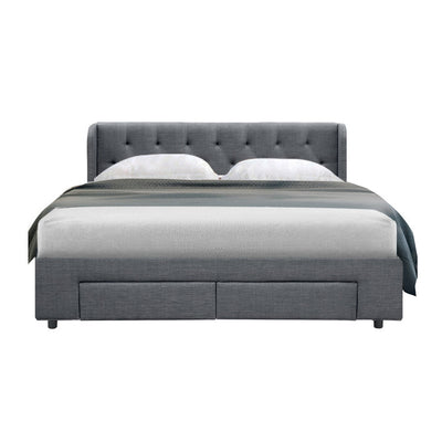 Artiss Bed Frame Queen Size with 4 Drawers Grey MILA