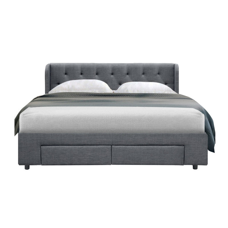 Artiss Bed Frame Queen Size with 4 Drawers Grey MILA