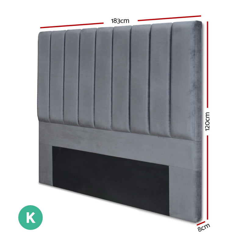 Artiss Bed Head Headboard King Velvet - VELA Grey