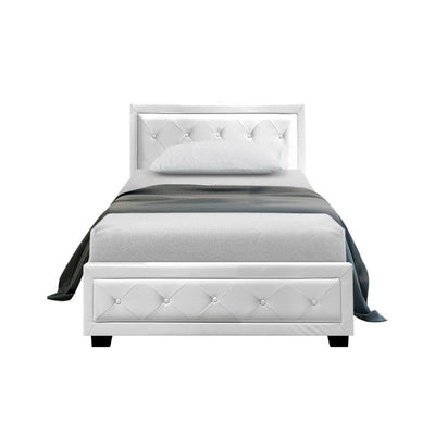 Artiss Bed Frame King Single Size Gas Lift White TIYO