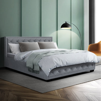 Artiss Bed Frame Queen Size Gas Lift Grey TIYO