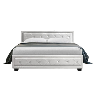 Artiss Bed Frame Queen Size Gas Lift White TIYO