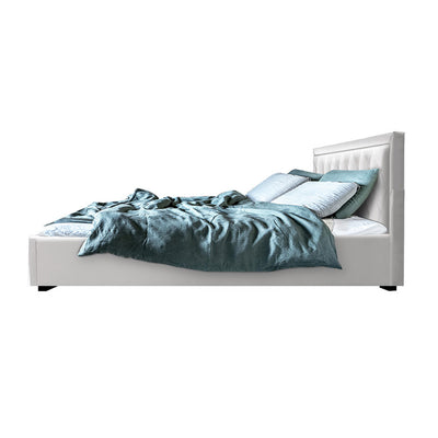 Artiss Bed Frame Queen Size Gas Lift White TIYO