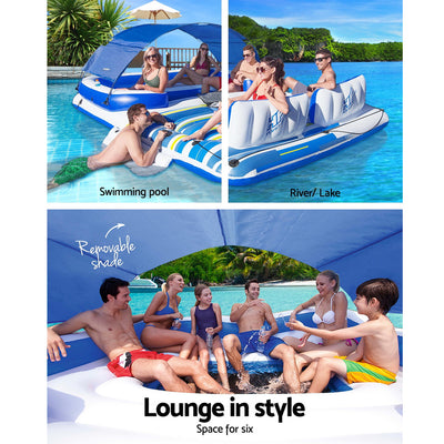 Bestway Pool Float Island Inflatable Lounge 6-person Seat Canopy