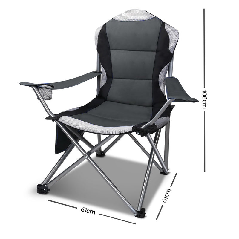 Set of 2 Portable Folding Camping Armchair - Grey