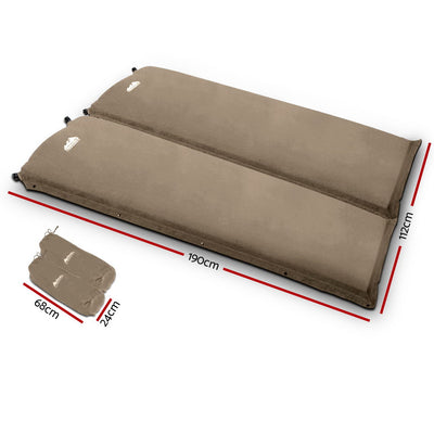 Weisshorn Self Inflating Mattress Camping Sleeping Mat Air Bed Double Set Coffee