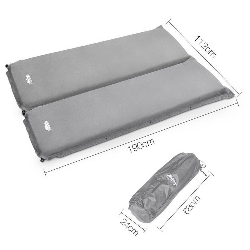 Weisshorn Self Inflating Mattress Camping Sleeping Mat Air Bed Double Set Grey