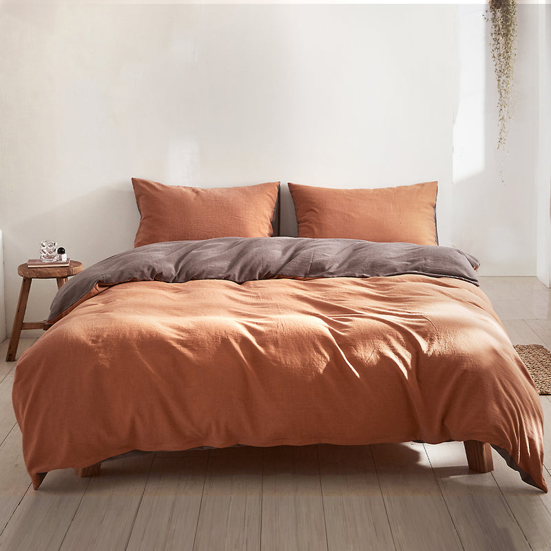 Cosy Club Quilt Cover Set Cotton Duvet Queen Orange Brown