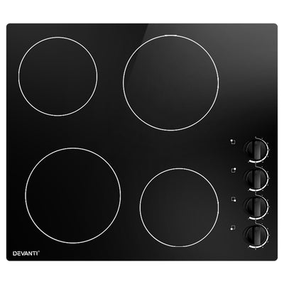 Devanti Ceramic Cooktop 60cm Electric Kitchen Burner Cooker 4 Zone Knobs Control