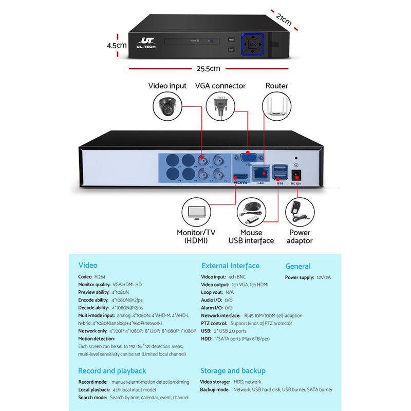 UL-tech 1080P CCTV Security System 2 Dome Camera Home HD IP 2MP Long Range 1TB Hard Disk