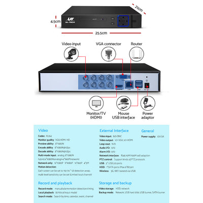 UL-tech CCTV Security System 8CH DVR 8 Cameras 1TB Hard Drive