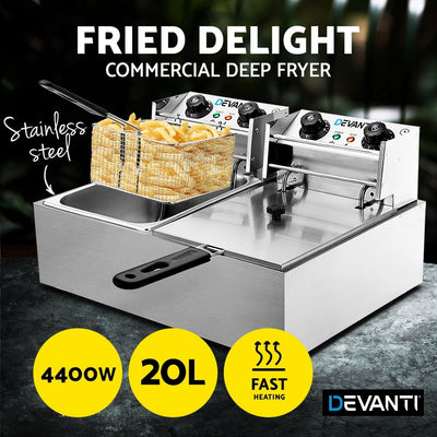 Devanti 20L Electric Commercial Deep Fryer Double Baskets 4400W