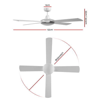 Devanti 52'' Ceiling Fan AC Motor 4 Blades w/Remote - White