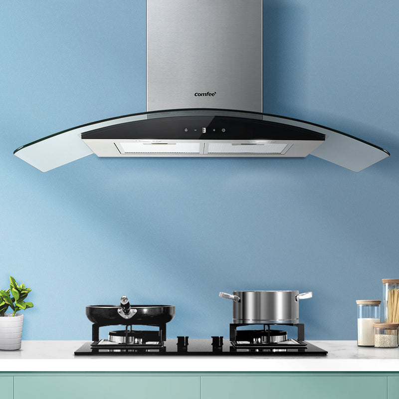 Comfee Rangehood 900mm Range Hood Stainless Steel LED Glass Home Kitchen Canopy