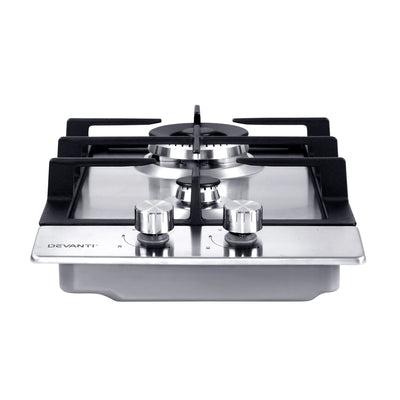 Devanti Gas Cooktop 30cm 2 Burner Silvir