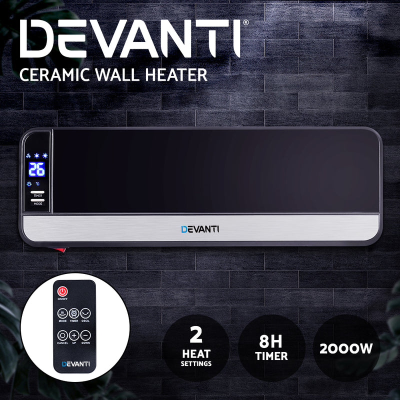 Devanti 2000W Wall Mounted Panel Heater - Black