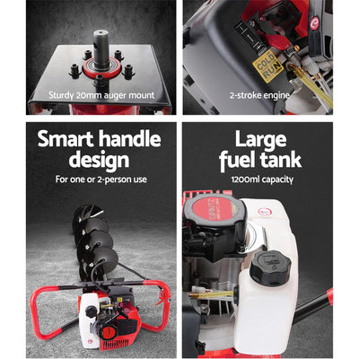 Giantz 80CC Petrol Post Hole Digger Extension Auger Bits Kit