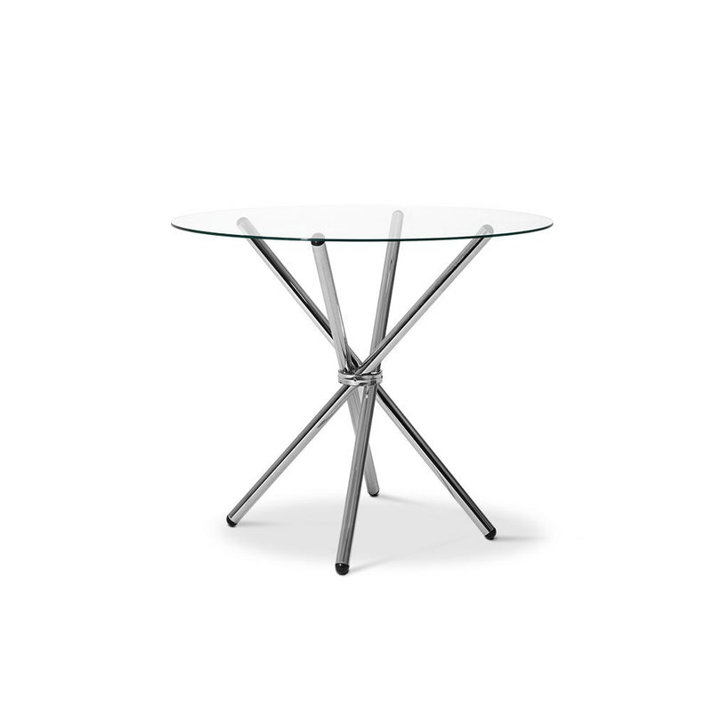 Artiss Round Dining Table 4 Seater 90cm Tempered Glass Clear Chrome Steel Legs Cross Cafe Kitchen Tables