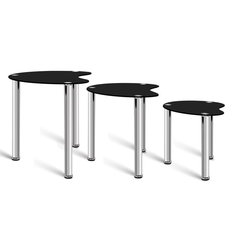 Artiss Set Of 3 Glass Coffee Tables - Black