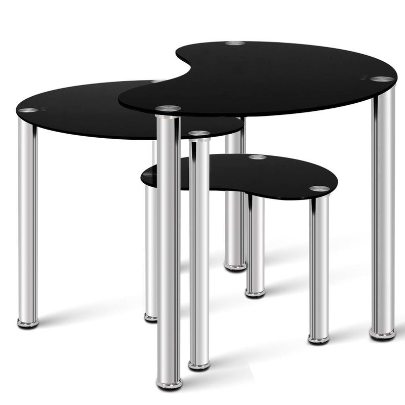 Artiss Set Of 3 Glass Coffee Tables - Black