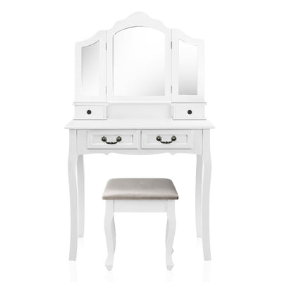 Artiss Dressing Table Stool Set Foldable Mirror White