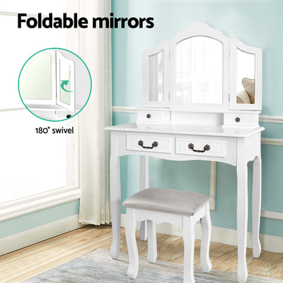 Artiss Dressing Table Stool Set Foldable Mirror White