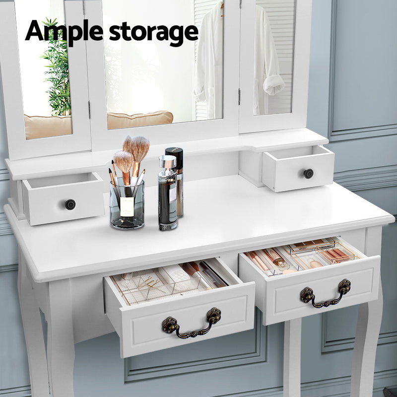 Artiss Dressing Table Stool Set Foldable Mirror White