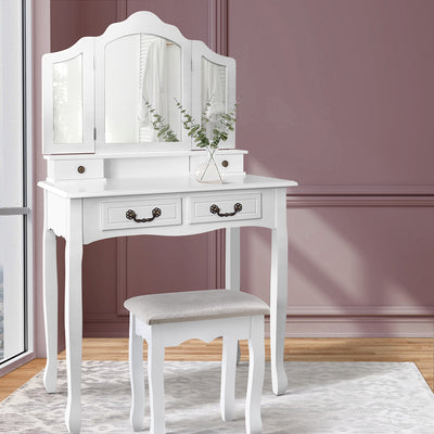 Artiss Dressing Table Stool Set Foldable Mirror White