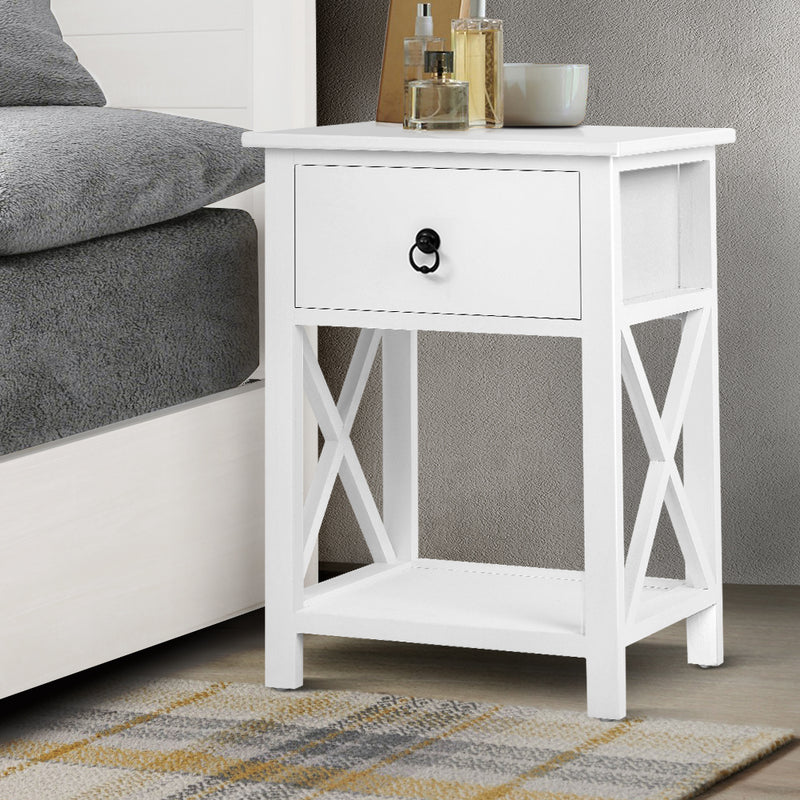 Artiss 2 X Bedside Table 1 Drawer with Shelf - EMMA White