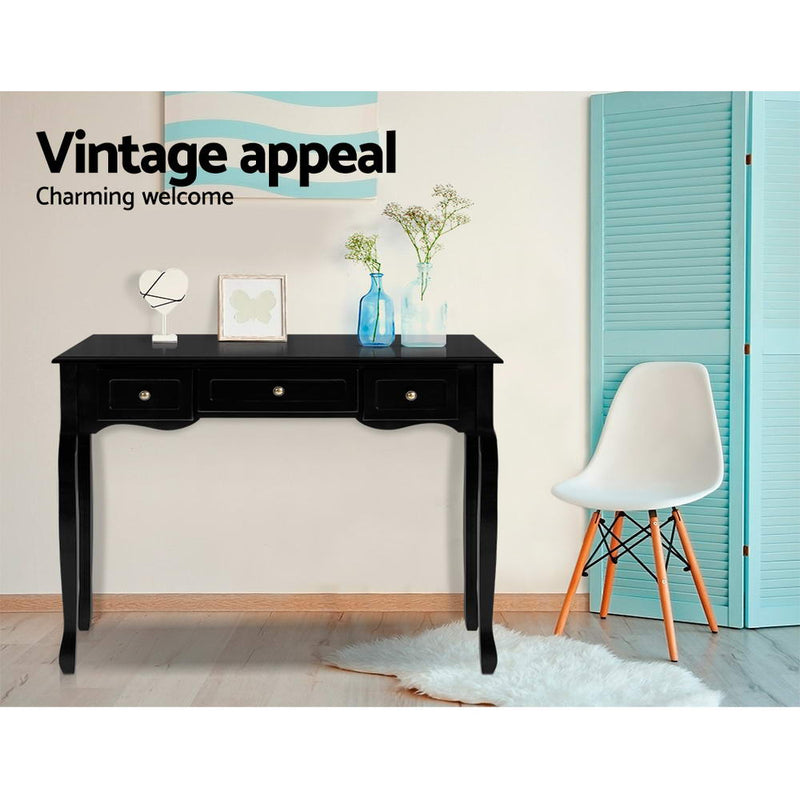 Artiss Console Table 3 Drawers Black Hamptons