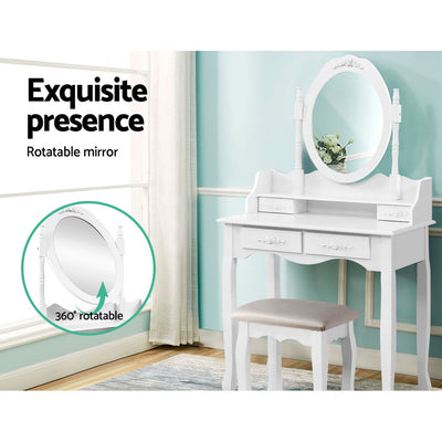 Artiss 4 Drawer Dressing Table with Mirror - White