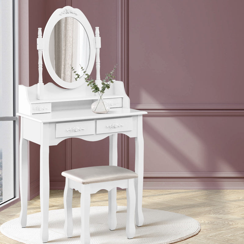 Artiss 4 Drawer Dressing Table with Mirror - White