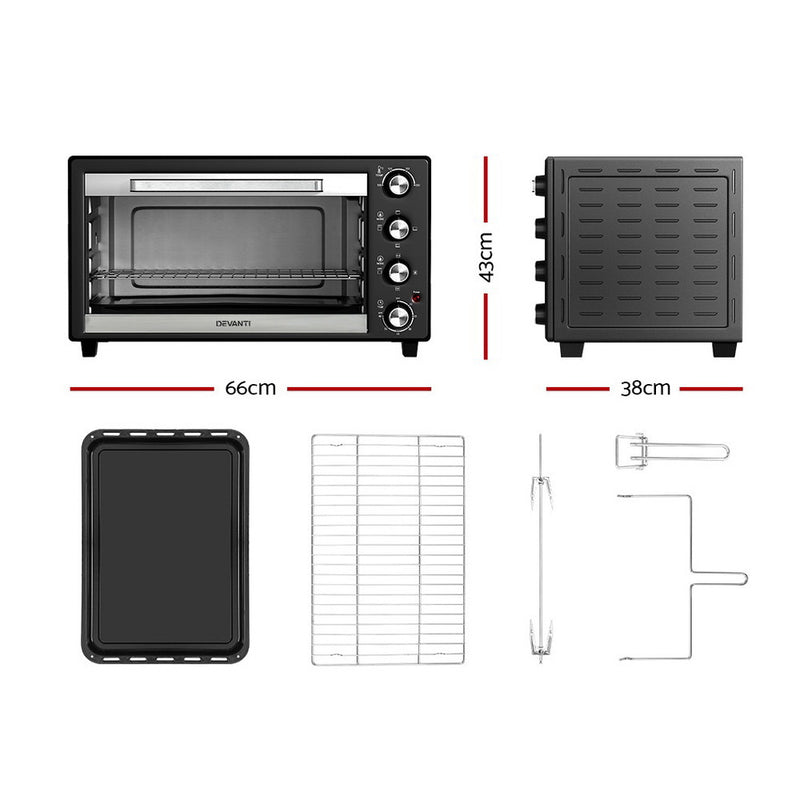 Devanti 60L Convection Oven Electric Fryer Ovens 2000W