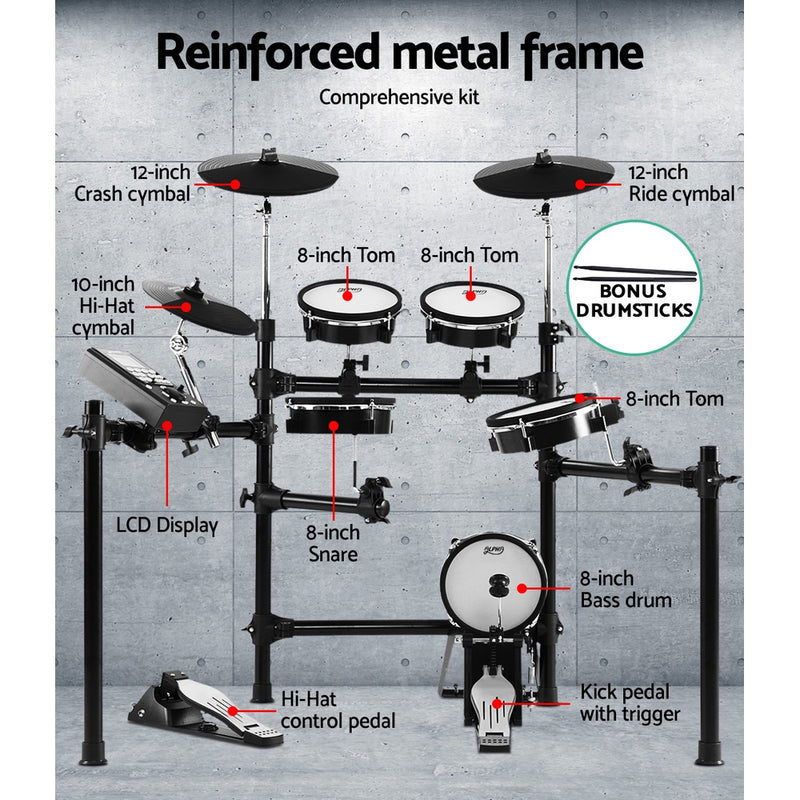 8 Piece Electric Electronic Drum Kit Mesh Drums Set Pad Tom Midi For Kids Adults
