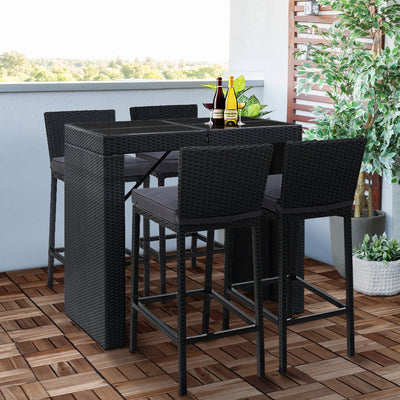 Gardeon 5-Piece Outdoor Bar Set Dining Table Stools Wicker Patio Setting