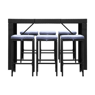 Gardeon 7-Piece Outdoor Bar Set Dining Table Stools Wicker Patio Setting