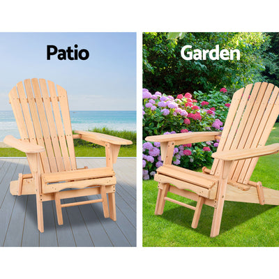 Gardeon 3PC Adirondack Outdoor Table and Chairs? Wooden Sun Lounge Beach Patio Natural