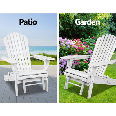 Gardeon 3PC Adirondack Outdoor Table and Chairs Wooden Sun Lounge Beach Patio White