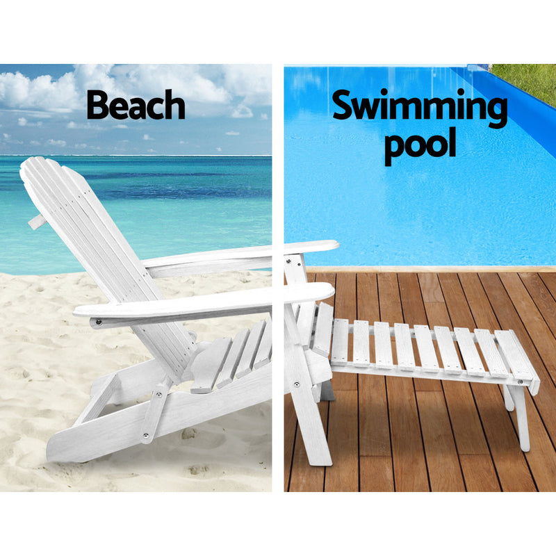 Gardeon 3PC Adirondack Outdoor Table and Chairs Wooden Sun Lounge Beach Patio White