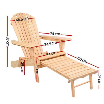 Gardeon Adirondack Outdoor Chairs Wooden Sun Lounge Patio Furniture Garden Natural