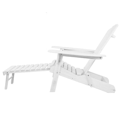 Gardeon Sun Lounge Outdoor Chairs Wooden Foldable Patio Furniture Adirondack White