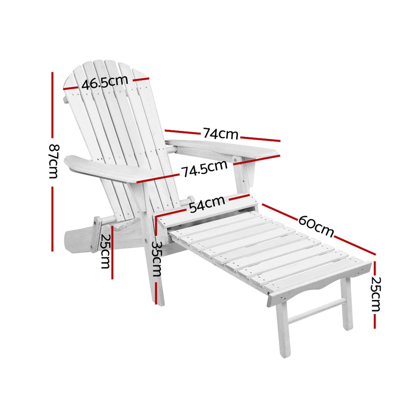 Gardeon 2PC Adirondack Outdoor Chairs Wood Foldable Sun Lounge Patio Furniture