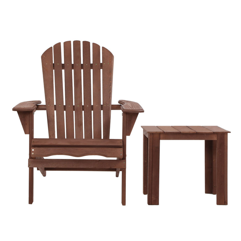 Gardeon Adirondack Outdoor Chairs Wooden Foldable Beach Chair Patio Furniture Brown