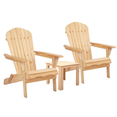 Gardeon 3 Piece Wooden Outdoor Beach Chair and Table Set 