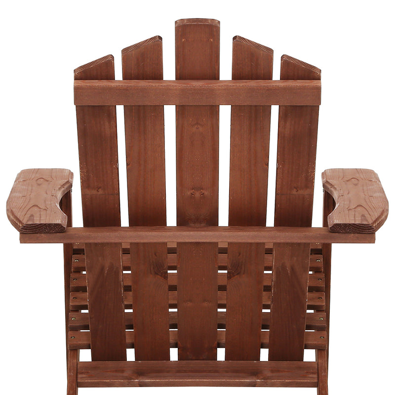 Gardeon 3PC Adirondack Outdoor Table and Chairs Wooden Beach Chair Brown