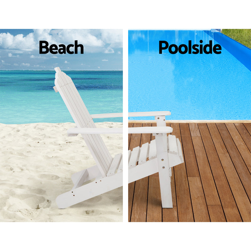 Gardeon 2PC Adirondack Outdoor Table and Chair Wooden Beach Chair Patio Furniture White