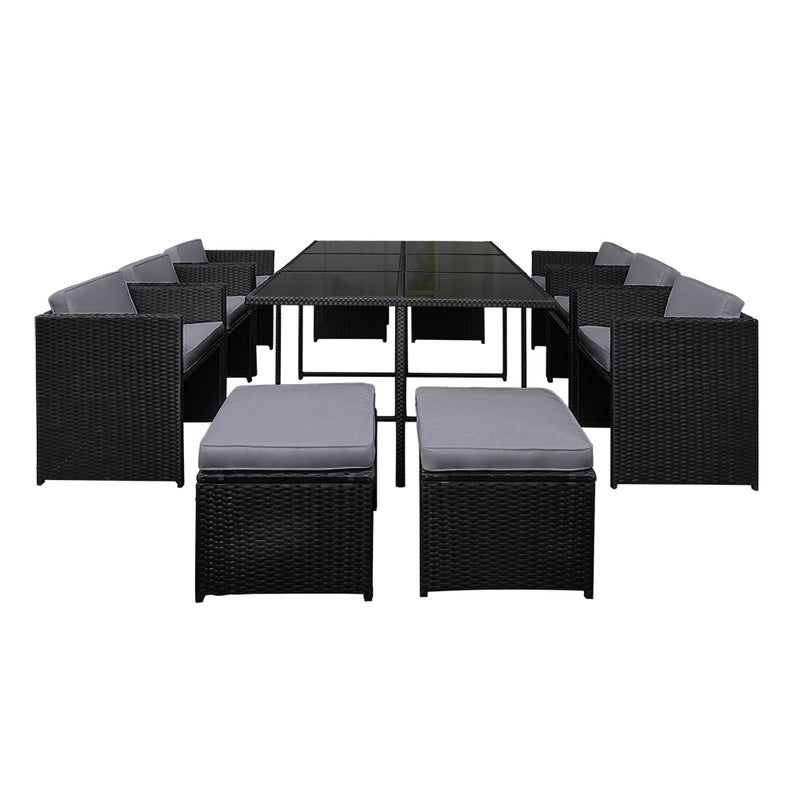 Gardeon Outdoor Dining Set 11 Piece Wicker Table Chairs Setting Black