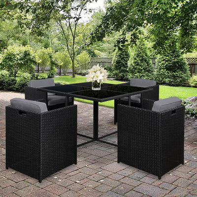 Gardeon Outdoor Dining Set 5 Piece Wicker Table Chairs Setting Black