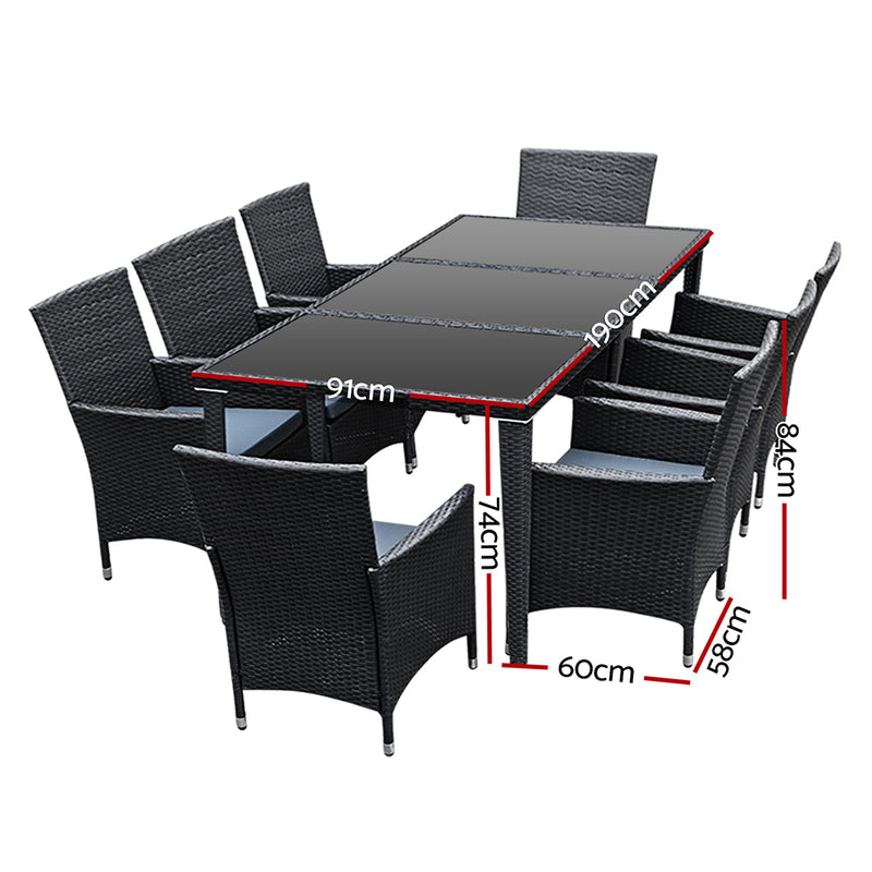 Gardeon Outdoor Dining Set 9 Piece Wicker Lounge Setting Black