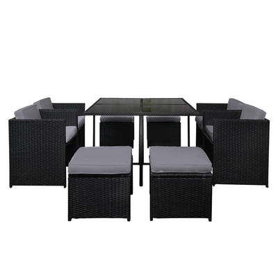 Gardeon Outdoor Dining Set 9 Piece Wicker Table Chairs Setting Black